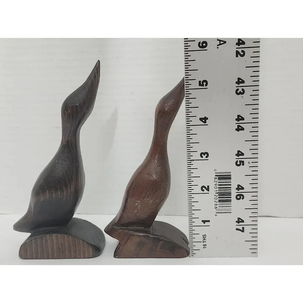 Mid Century Modern Carved Wood Bird Figurine Pair Sculpture